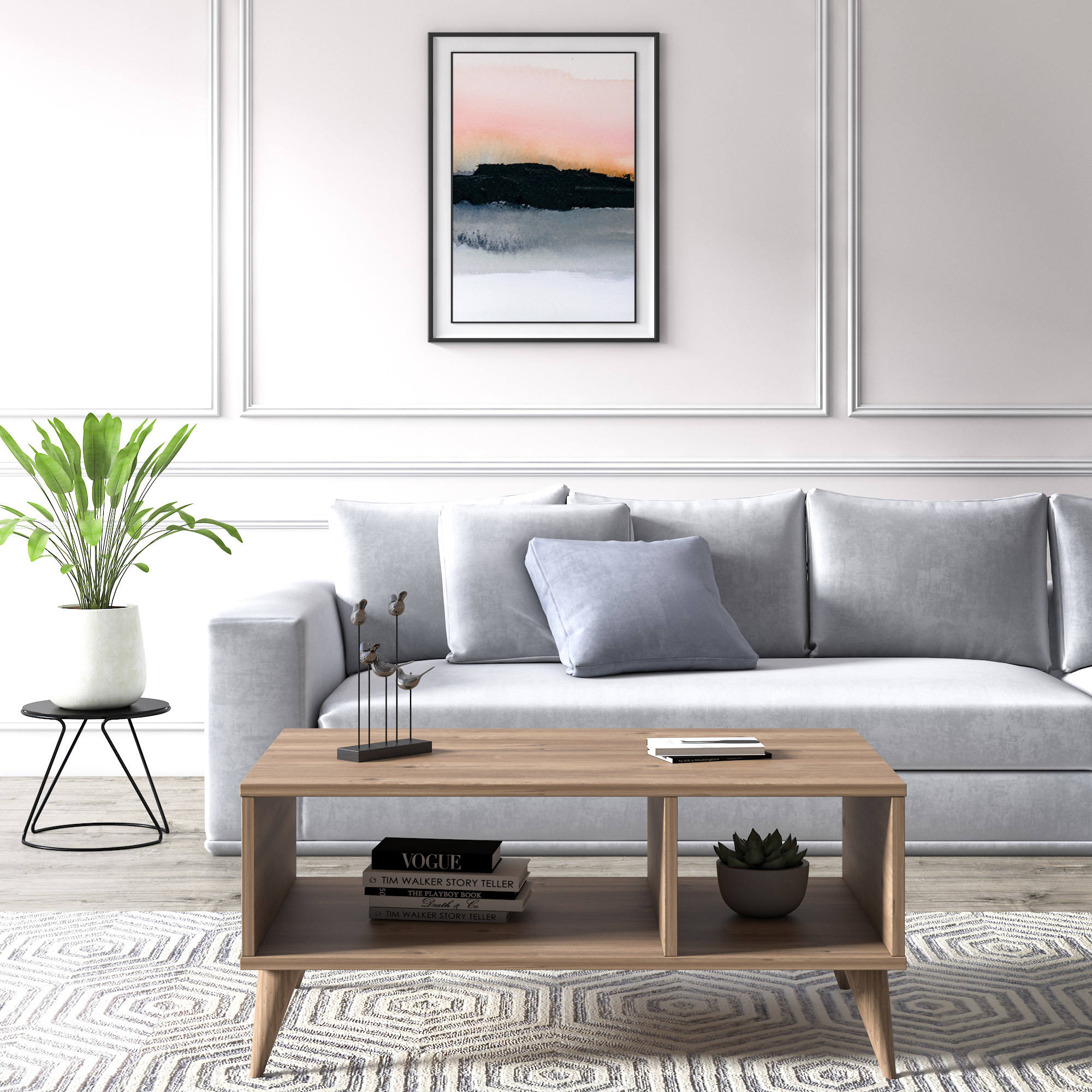 Tavolino da caffÃ¨ con due 0, cm 90 x 55 x 40, colore quercia