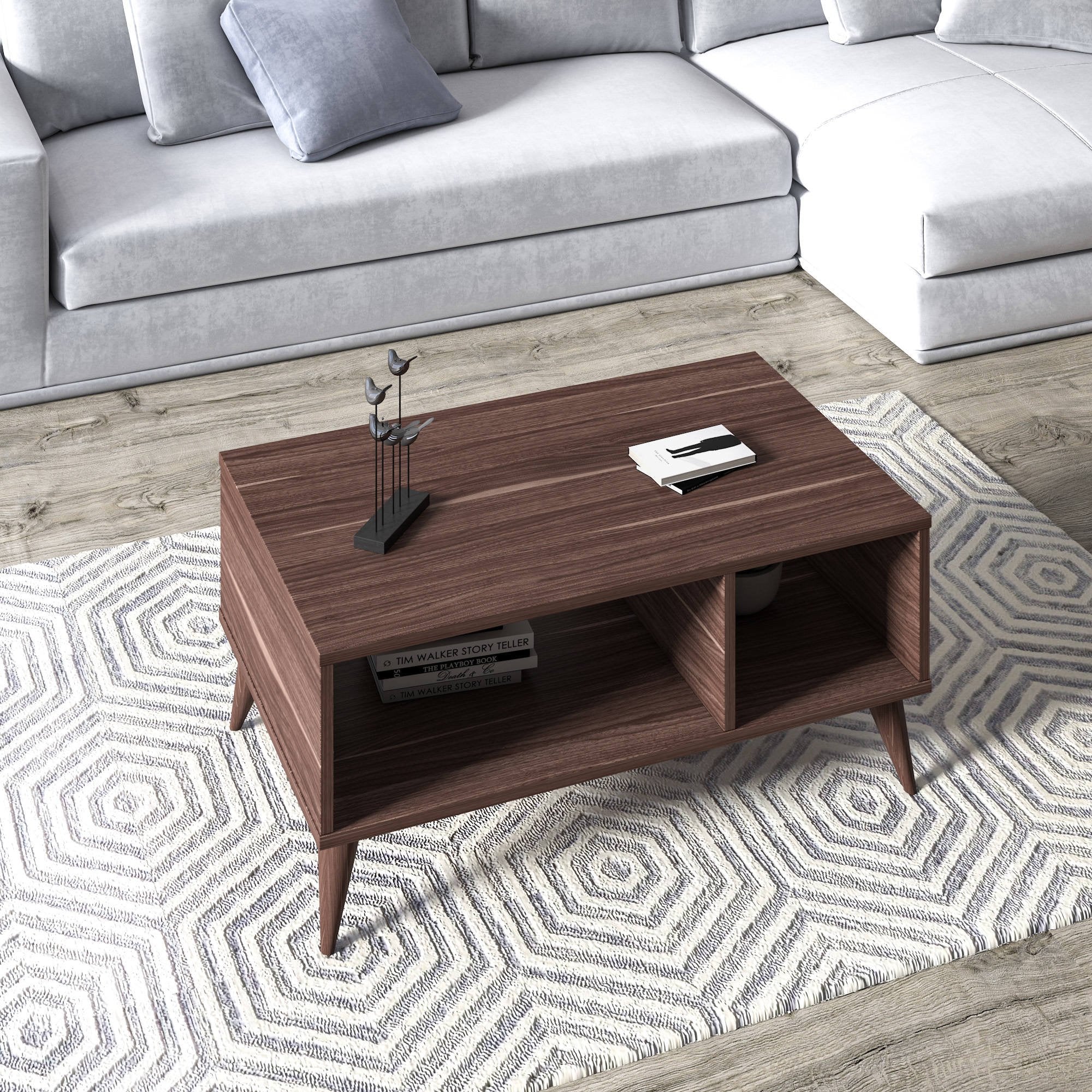 Tavolino da Salotto 2 Vani, 90x40x55h cm Marrone Noce