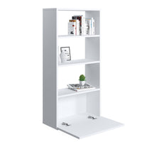 Libreria sviluppata in altezza con tre scomparti e un'anta 0, cm 60 x 27 x 112, colore bianco