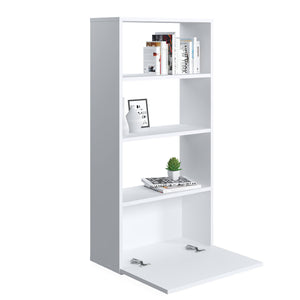 Libreria sviluppata in altezza con tre scomparti e un'anta 0, cm 60 x 27 x 112, colore bianco
