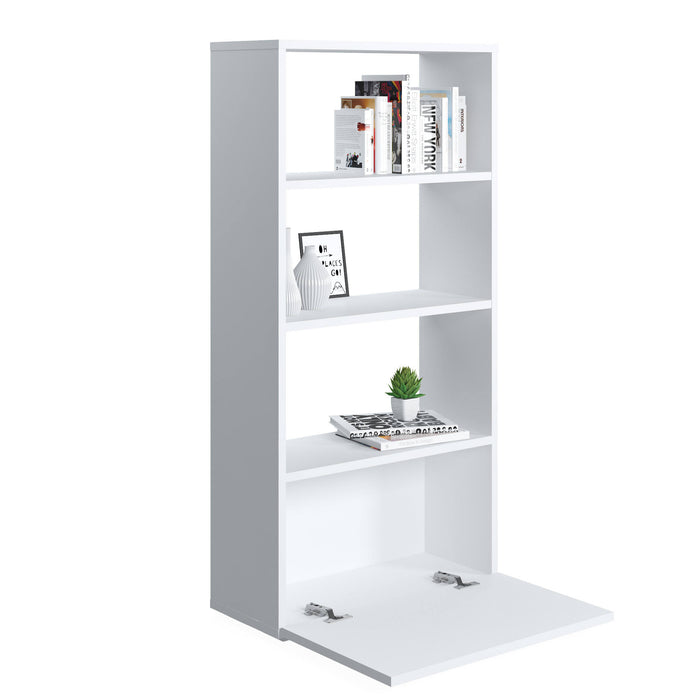 Libreria sviluppata in altezza con tre scomparti e un'anta 0, cm 60 x 27 x 112, colore bianco