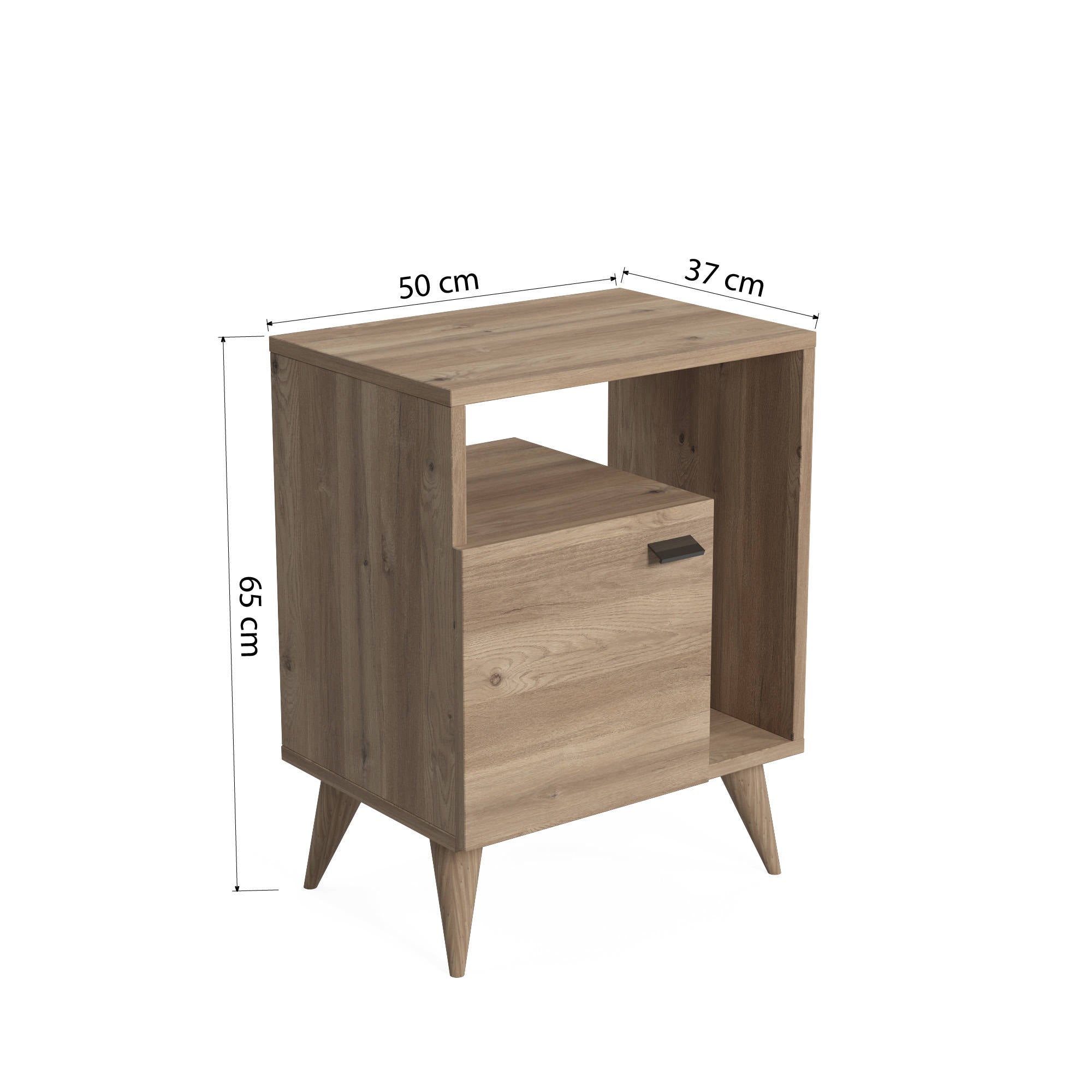 Comodino con anta 0, cm 50 x 37 x 65, colore quercia