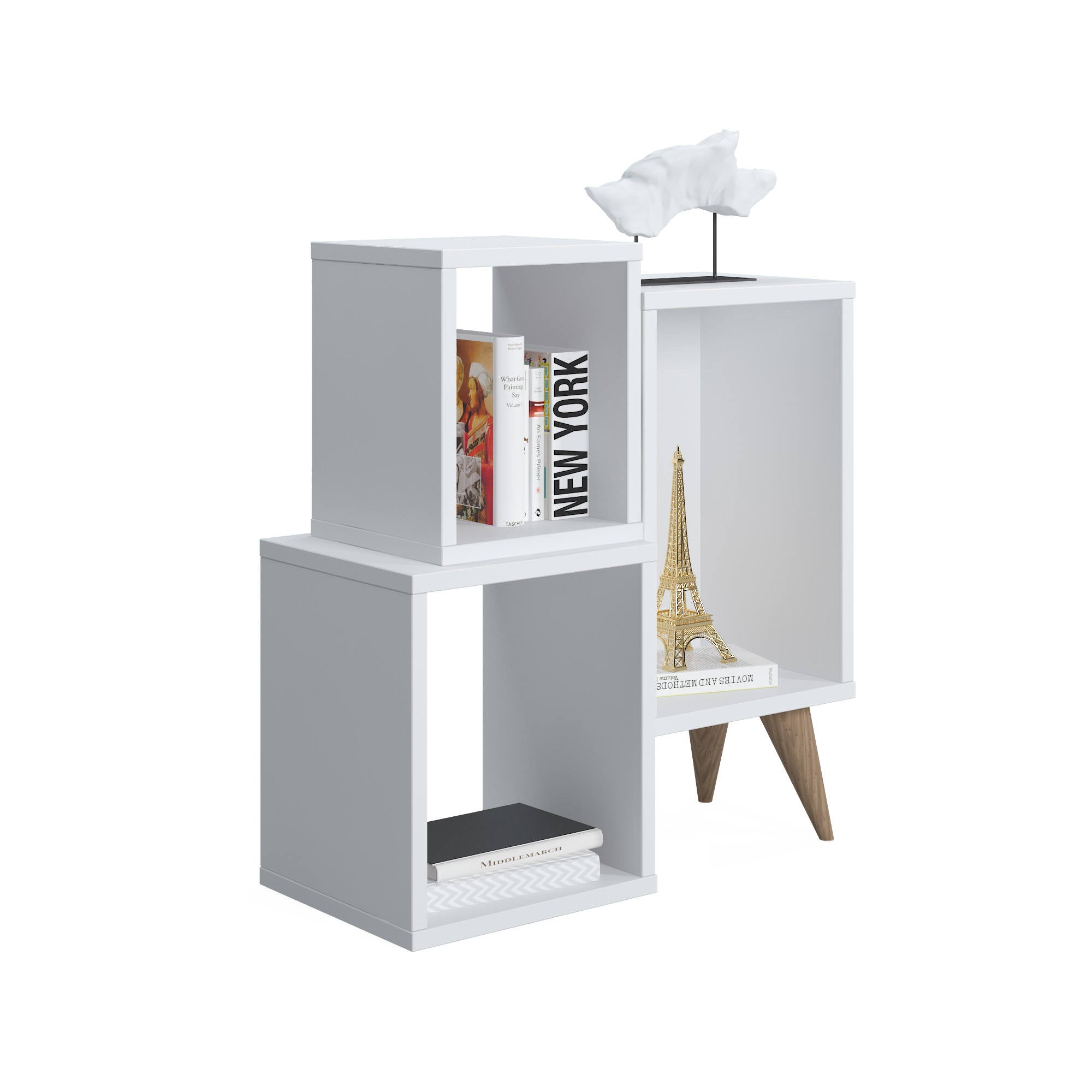Moderna libreria con tre scomparti 0, cm 60 x 27 x 65, colore bianco