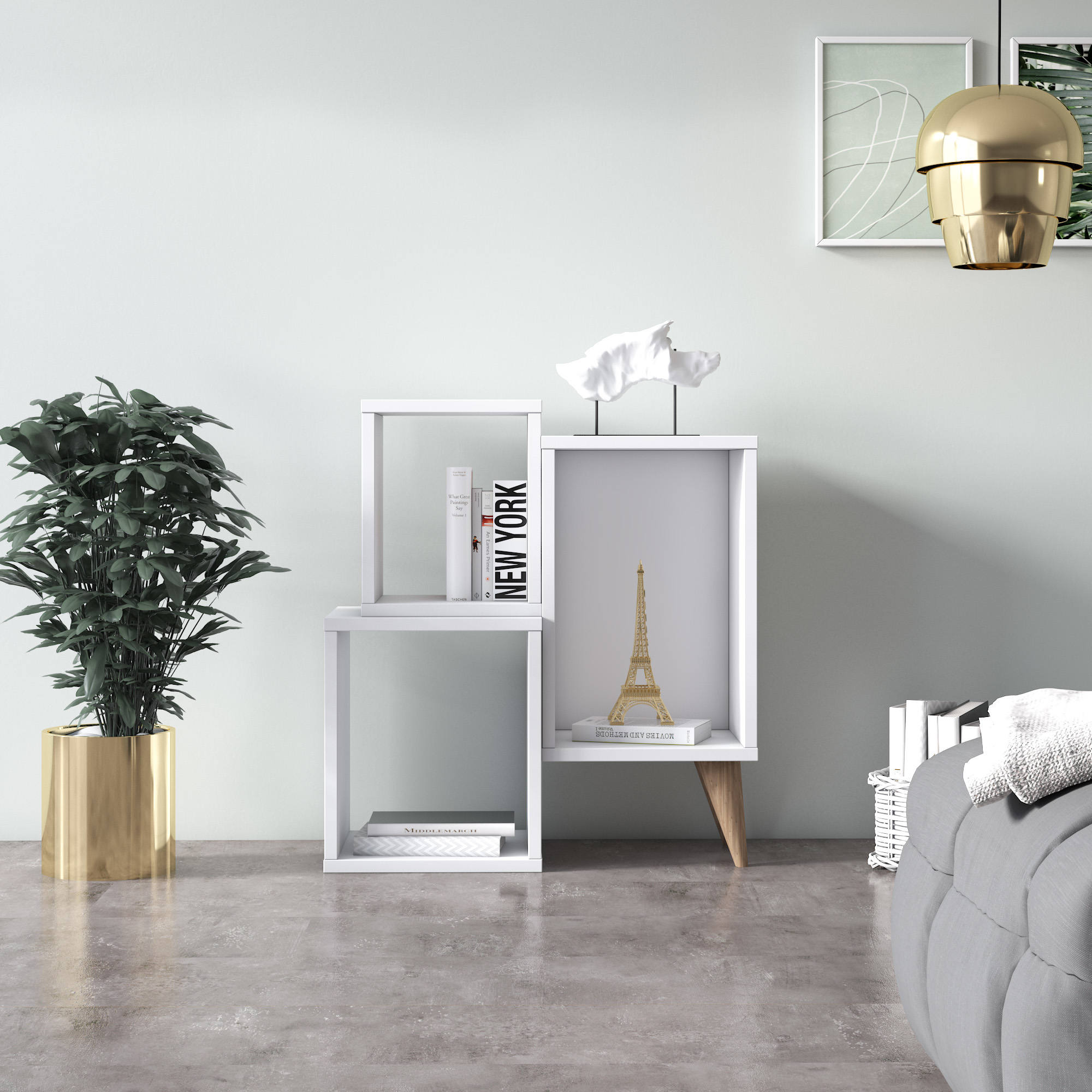Moderna libreria con tre scomparti 0, cm 60 x 27 x 65, colore bianco