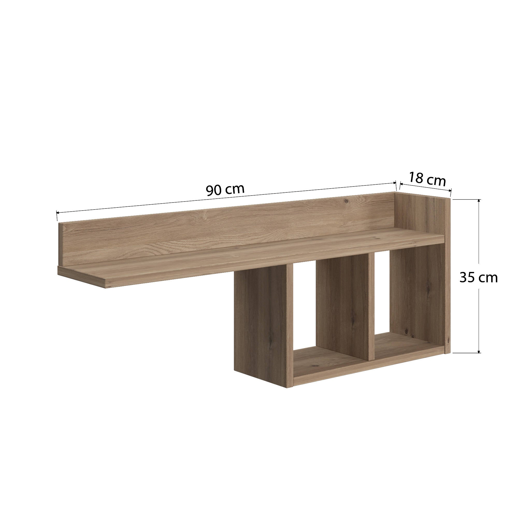 Mensola da muro con due 0, cm 90 x 18 x 35, colore quercia