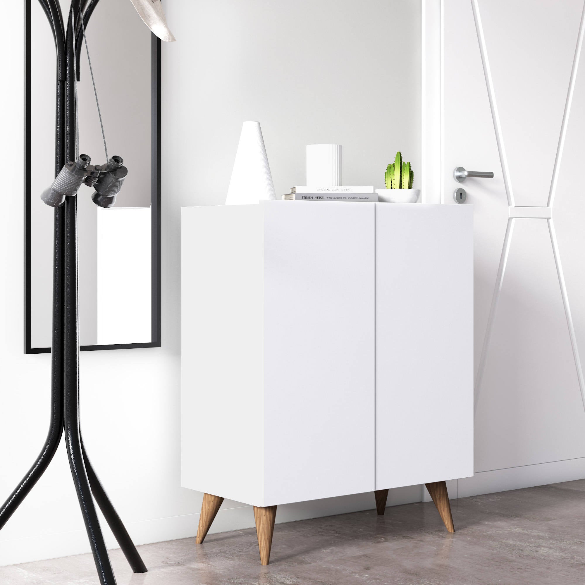 Scarpiera con due ante battenti e quattro ripiani 0, cm 70 x 37 x 88, colore bianco