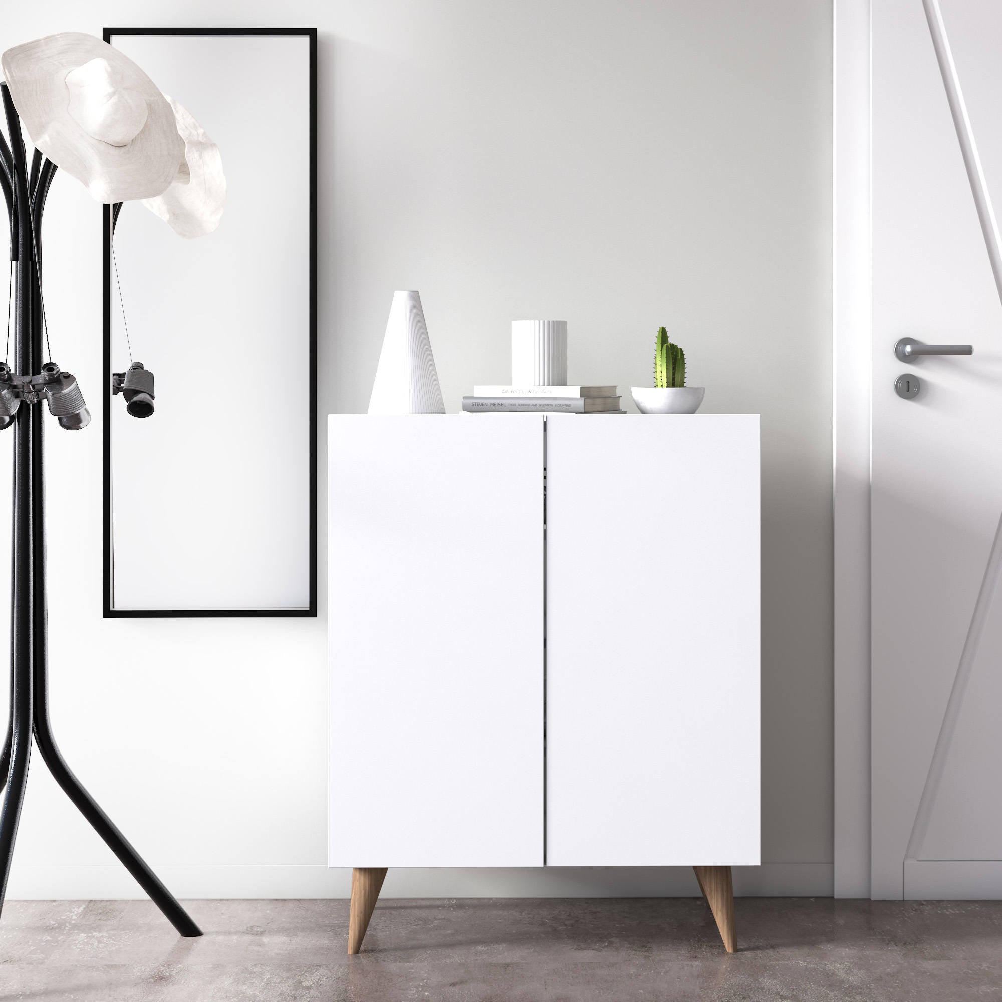 Scarpiera con due ante battenti e quattro ripiani 0, cm 70 x 37 x 88, colore bianco