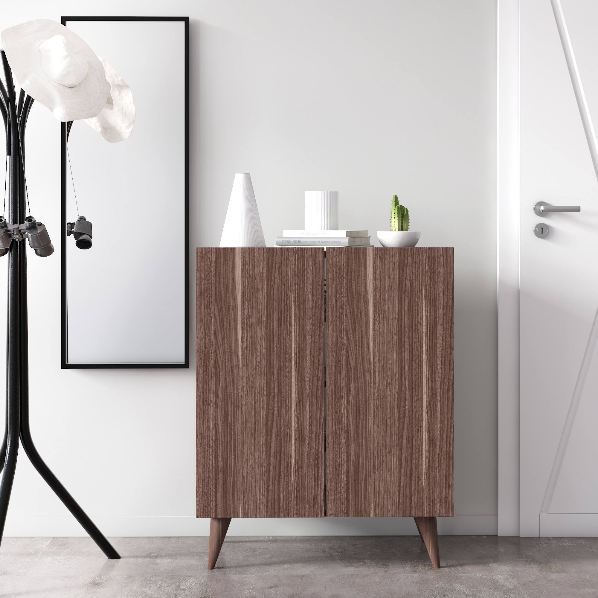 Scarpiera con due ante battenti e quattro ripiani 0, cm 70 x 37 x 88, colore noce