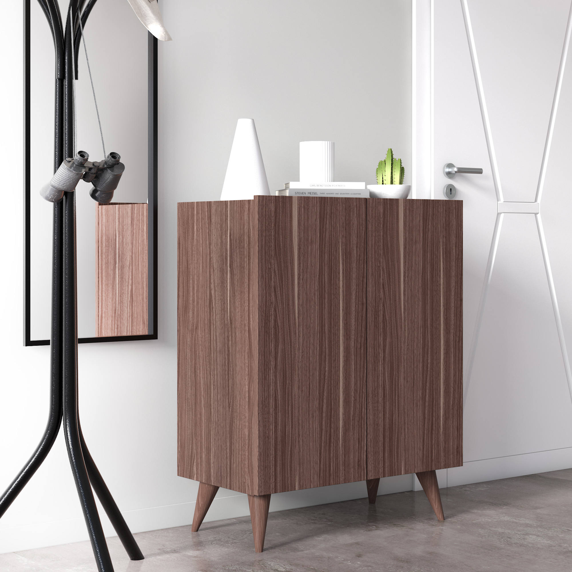 Scarpiera con due ante battenti e quattro ripiani 0, cm 70 x 37 x 88, colore noce