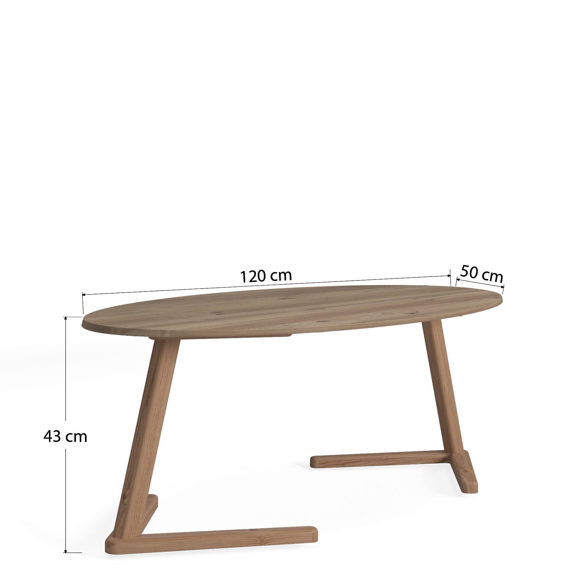 Tavolino moderno con piano 0, cm 120 x 50 x 43, colore quercia
