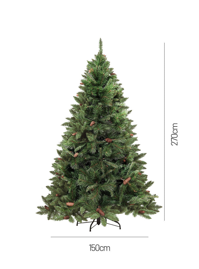 Albero di Natale Camden, Albero artificiale extra folto, Albero effetto reale in PVC con Pigne incluse, 1698 rami, Altezza cm 270
