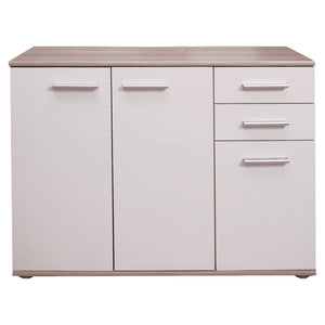 Credenza 0, Buffet moderno a 3 ante e 2 cassetti, Madia lineare con ripiani, Cm 103x35h70, Bianco e Rovere