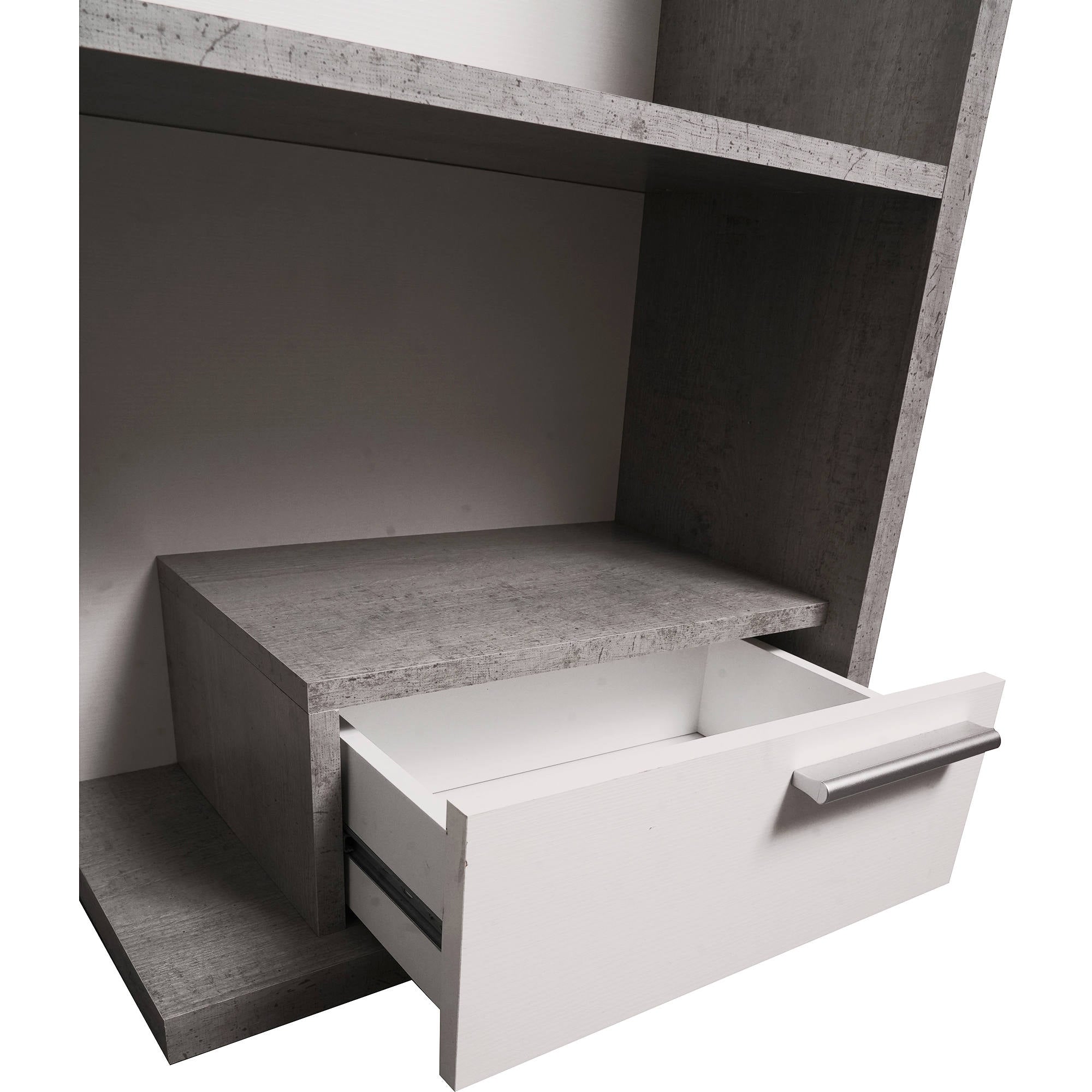 Mobile da ingresso 0, Entratina moderna con specchiera, Mobile con cassetti e ripiano, Mobile svuotatasche, Cm 80x28h170, Cemento e Bianco