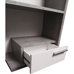 Mobile da ingresso 0, Entratina moderna con specchiera, Mobile con cassetti e ripiano, Mobile svuotatasche, Cm 80x28h170, Cemento e Bianco