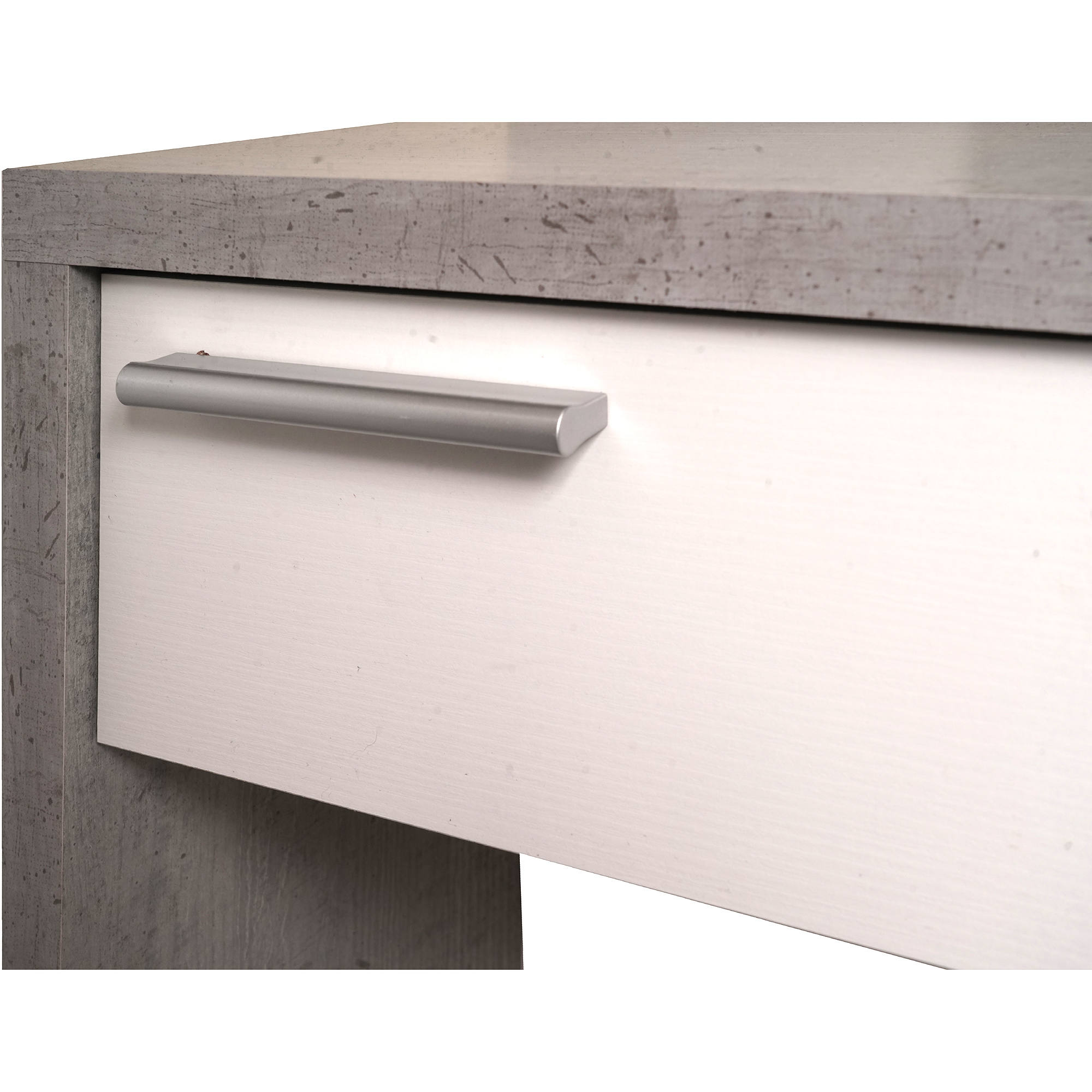 Mobile da ingresso 0, Entratina moderna con specchiera, Mobile con cassetti e ripiano, Mobile svuotatasche, Cm 80x28h170, Cemento e Bianco