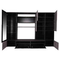 Parete attrezzata 0, Mobile porta TV moderno con Ante e ripiani, Set salotto completo con vetrinetta, Cm 300x50h215, Antracite e Cemento