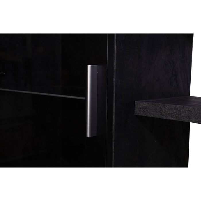 Parete attrezzata 0, Mobile porta TV moderno con Ante e ripiani, Set salotto completo con vetrinetta, Cm 300x50h215, Antracite e Cemento