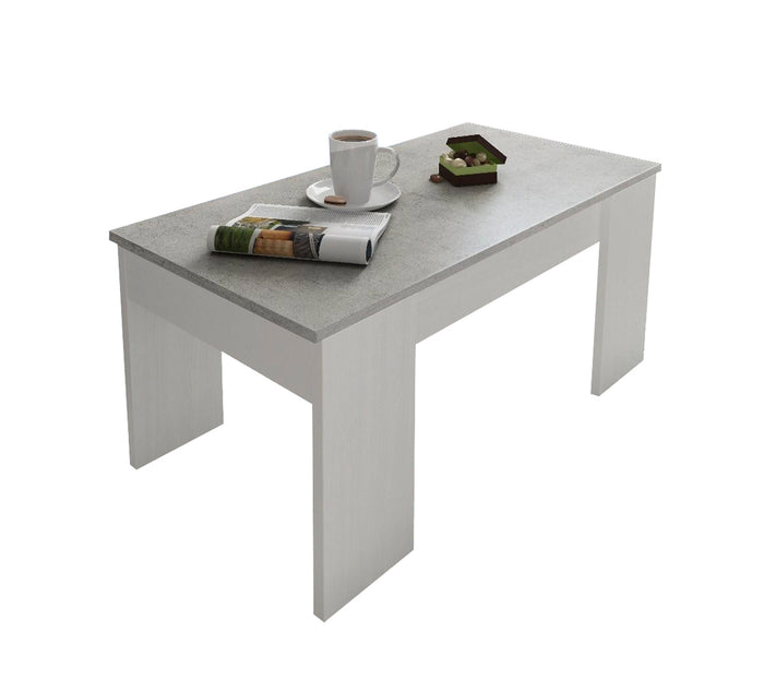 Tavolino da salotto 0, Tavolino da caffÃ¨ con piano elevabile, Tavolo basso da soggiorno, mobile portariviste, Cm 100x50h45, Bianco e Cemento