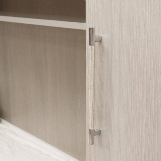 Camera completa 0, Cameretta completa di armadio a 6 ante e divano letto con secondo letto estraibile, Guardaroba ad ante con mensola, reti 80x190 comprese, Made in Italy, Cm 293x90h247, Bianco e Olmo