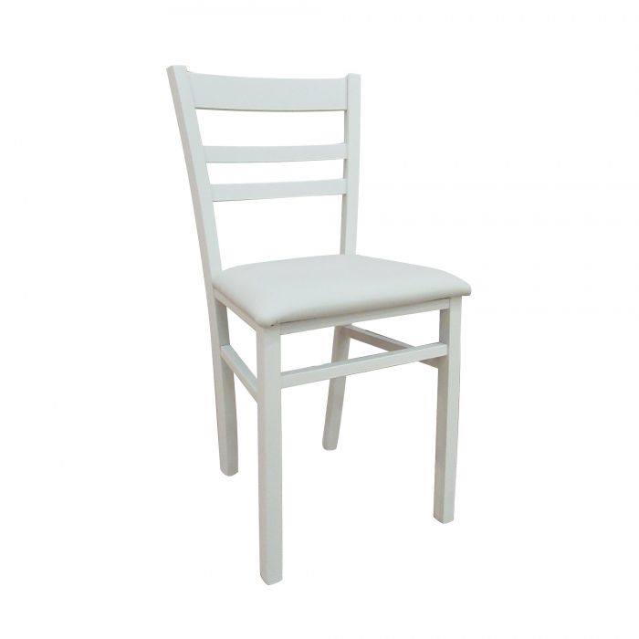 Sedia 0, Sedia classica in legno con fondello in ecopelle , Ideale per sala da pranzo, cucina o salotto, Cm 41x43h86, Bianco, Singola