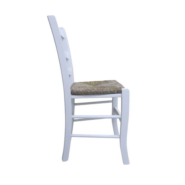 Sedia 0, Sedia classica in legno color Bianco, Ideale per sala da pranzo, cucina o salotto, Made in Italy, Cm 46x42h87, con fondello in Paglia