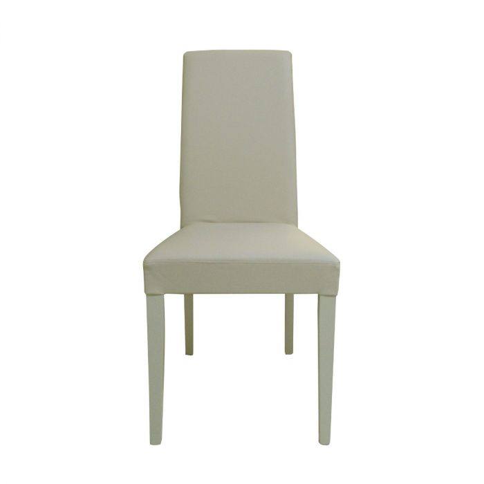 Sedia 0, Sedia moderna in legno con rivestimento in ecopelle, Ideale per sala da pranzo, cucina o salotto, Cm 46x54h98, Sabbia