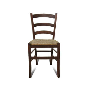 Sedia 0, Sedia classica in legno color Noce, Ideale per sala da pranzo, cucina o salotto, Made in Italy, Cm 44x45h87, con fondello in Paglia