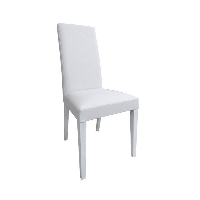 Sedia 0, Sedia moderna in legno con rivestimento in ecopelle, Ideale per sala da pranzo, cucina o salotto, Cm 46x54h98, Bianco