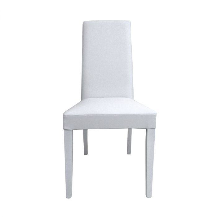 Sedia 0, Sedia moderna in legno con rivestimento in ecopelle, Ideale per sala da pranzo, cucina o salotto, Cm 46x54h98, Bianco