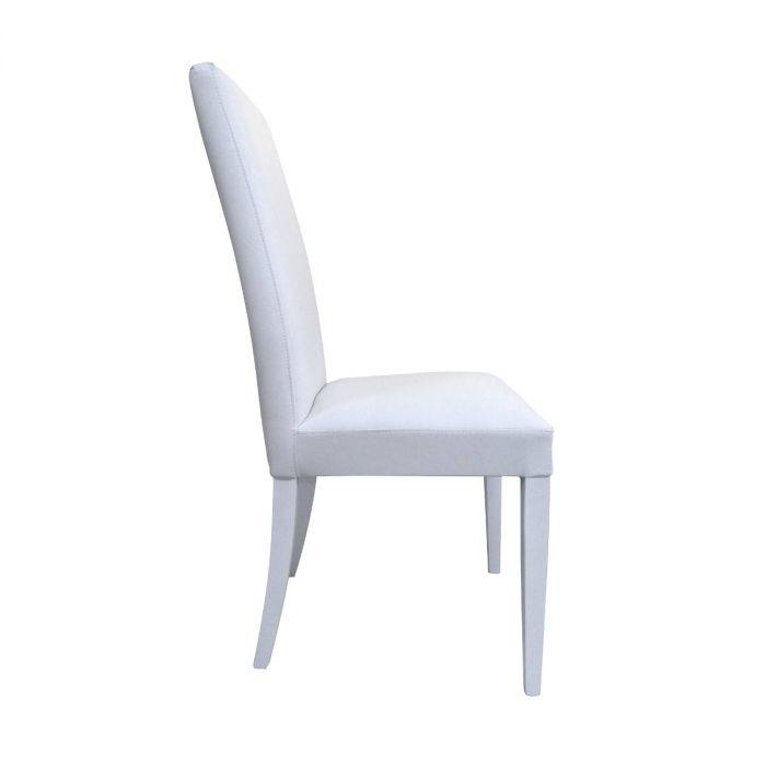 Sedia 0, Sedia moderna in legno con rivestimento in ecopelle, Ideale per sala da pranzo, cucina o salotto, Cm 46x54h98, Bianco