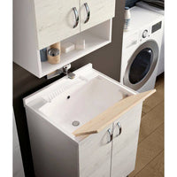 Mobile sottolavabo 0, Lavatoio con lavello, Mobile da bagno a 2 ante battenti ,Bianco e Olmo, Made in Italy, Cm 60x60h85