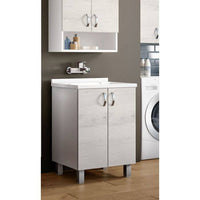 Mobile sottolavabo 0, Lavatoio con lavello, Mobile da bagno a 2 ante battenti ,Bianco e Olmo, Made in Italy, Cm 60x60h85