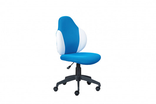 Poltroncina ufficio regolabile in Dnas, con seduta in morbido tessuto color azzurro e bianco, 58x56x92/102 cm