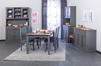 Buffet a 2 ante e 2 Dtod, in pino massello verniciato grigio con top e finiture color marrone, 90x45x86 cm