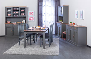 Buffet a 2 ante e 2 Dtod, in pino massello verniciato grigio con top e finiture color marrone, 90x45x86 cm