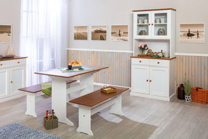 Panca in pino massello verniciato Dmalon, con top marrone, 110x37x45 cm