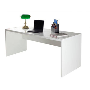 Scrivania lineare moderna, Made in Italy, cm 180 x 69 x 72, colore Bianco lucido