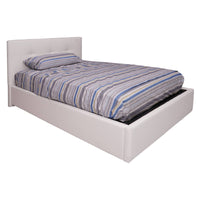 Letto piazza e mezza 0, Letto contenitore con testiera e giroletto imbottiti, Made in Italy, rete a doghe inclusa, adatto per materasso 120x190 Cm, Bianco