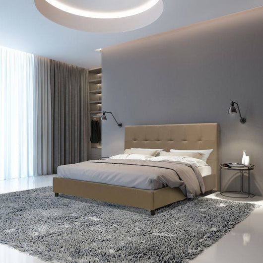 Letto matrimoniale 0, Struttura per letto in legno ed ecopelle, Made in Italy, adatto per materasso 160x190 Cm, Tortora