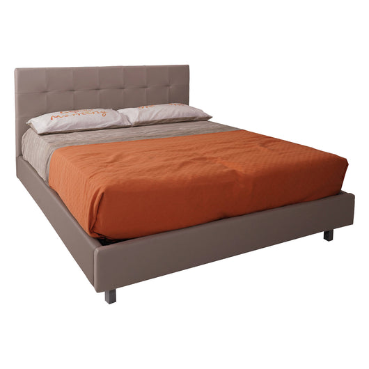 Letto matrimoniale 0, Struttura per letto in legno ed ecopelle, Made in Italy, adatto per materasso 160x190 Cm, Tortora