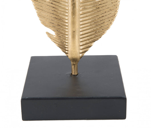 Pannello con piuma, Struttura in ferro, Colore oro, 10 x 34 x 10 cm