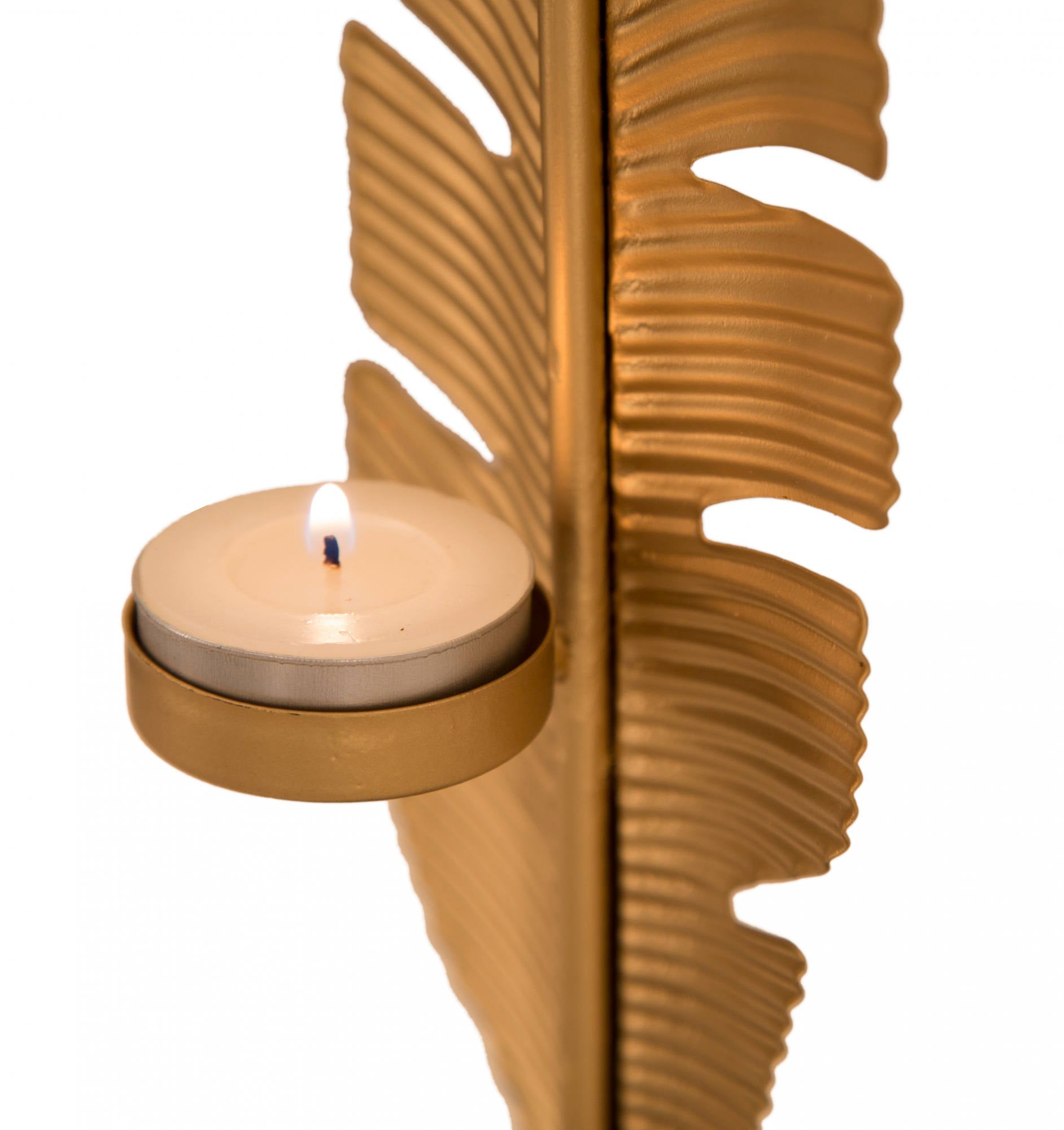 Pannello con piuma, Struttura in ferro, Colore oro, 10 x 34 x 10 cm