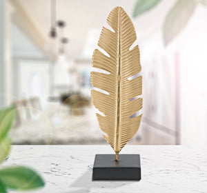 Pannello con piuma, Struttura in ferro, Colore oro, 10 x 34 x 10 cm