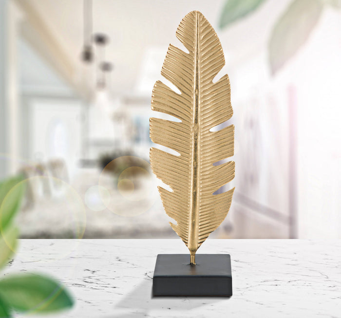 Pannello con piuma, Struttura in ferro, Colore oro, 10 x 34 x 10 cm