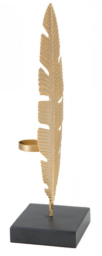 Pannello con piuma, Struttura in ferro, Colore oro, 10 x 34 x 10 cm