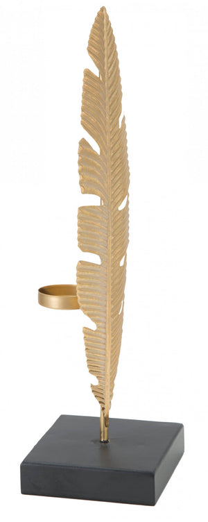 Pannello con piuma, Struttura in ferro, Colore oro, 10 x 34 x 10 cm