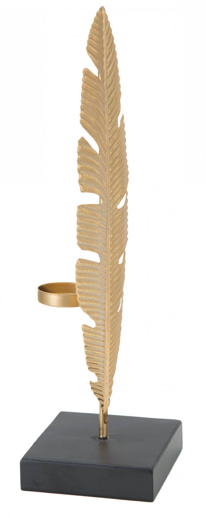 Pannello con piuma, Struttura in ferro, Colore oro, 10 x 34 x 10 cm