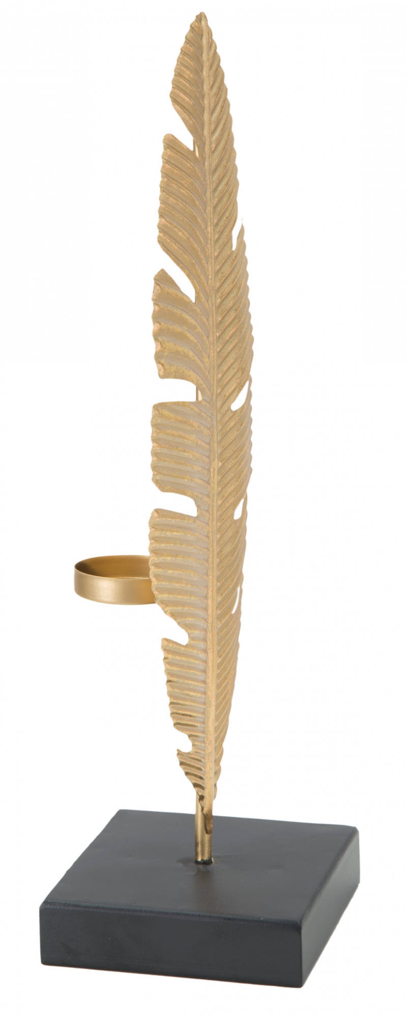 Pannello con piuma, Struttura in ferro, Colore oro, 10 x 34 x 10 cm