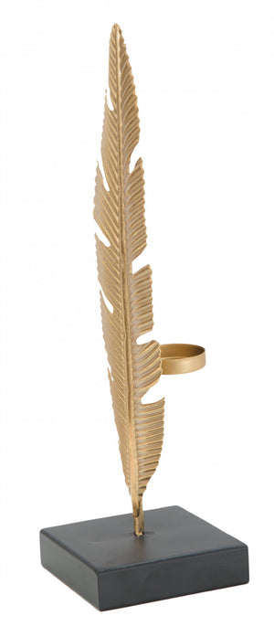 Pannello con piuma, Struttura in ferro, Colore oro, 10 x 34 x 10 cm