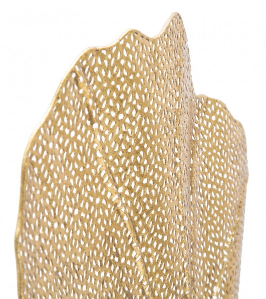 Pannello con foglia, Struttura in ferro, Colore oro, 10 x 56 x 55 cm